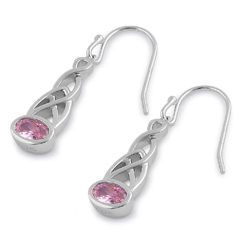 affordable earrings for women -affordable earrings for women -Sterling Silver Celtic Dangle Pink CZ Earrings