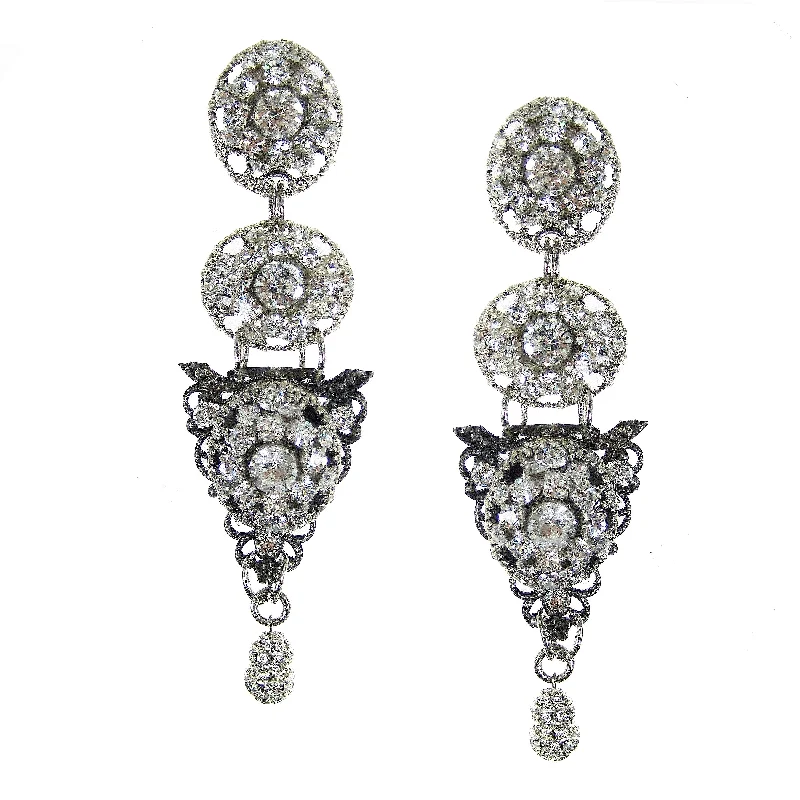 crystal drop earrings -crystal drop earrings -#1109e Crystal Rhinestone & Filigree Button Drop Earrings