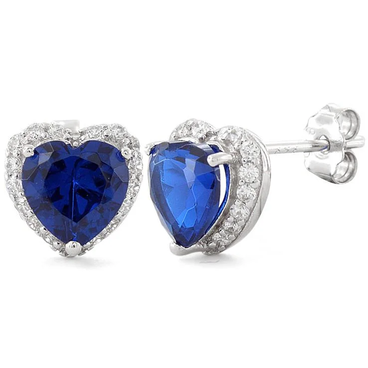 statement earrings with pearls -statement earrings with pearls -Sterling Silver Heart Shape Blue Sapphire CZ Earrings