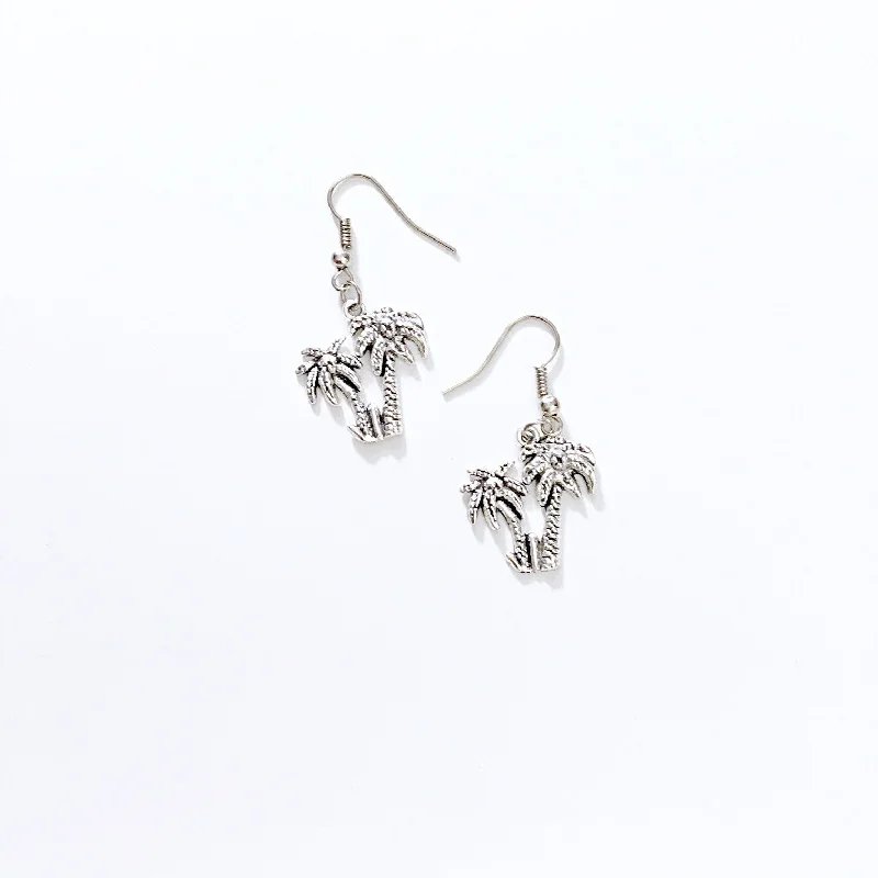 women’s gold drop earrings -women’s gold drop earrings -SILVER PALM TREE PENDANT EARRINGS