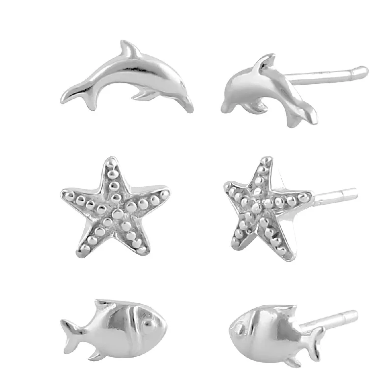 trendy earrings for parties -trendy earrings for parties -Sterling Silver Starfish & Dolphin Stud Earrings