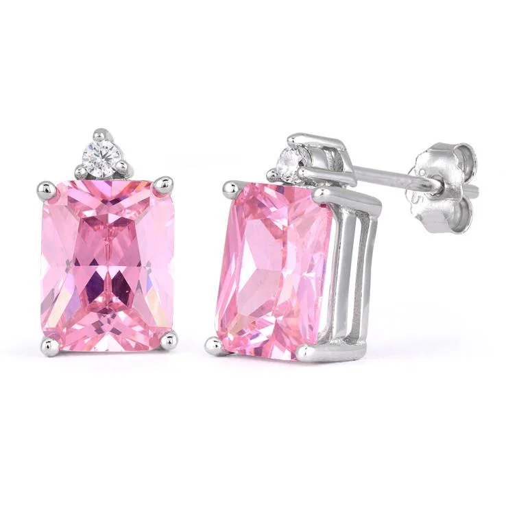 elegant drop earrings for women -elegant drop earrings for women -Sterling Silver Rectangular Pink CZ Earrings