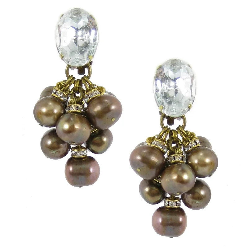 cute earrings for women -cute earrings for women -#587e Copper Tone Fresh Water Pearl & Rhinestone Cluster Drop Earrings With Cabochon