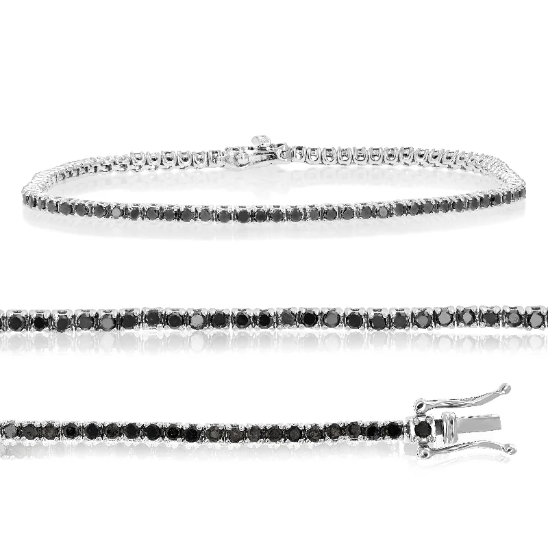 wedding bracelets for women -wedding bracelets for women -2 cttw Black Diamond Tennis Bracelet .925 Sterling Silver with Rhodium 7.5 Inch