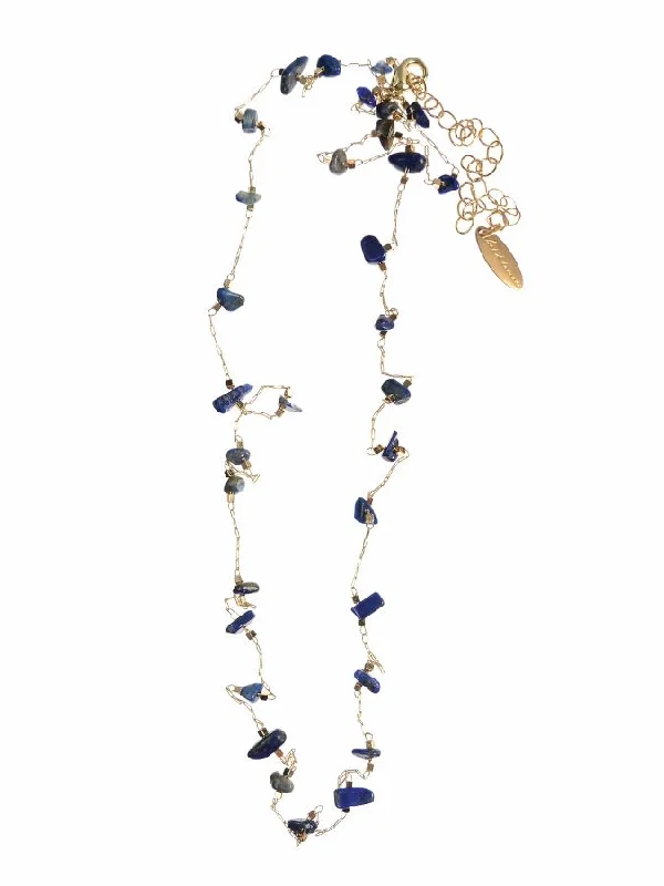 stacked necklaces for women -stacked necklaces for women -Hot Tomato Chips 'n Chain Necklace in Gold with Blue Sodalite Beads