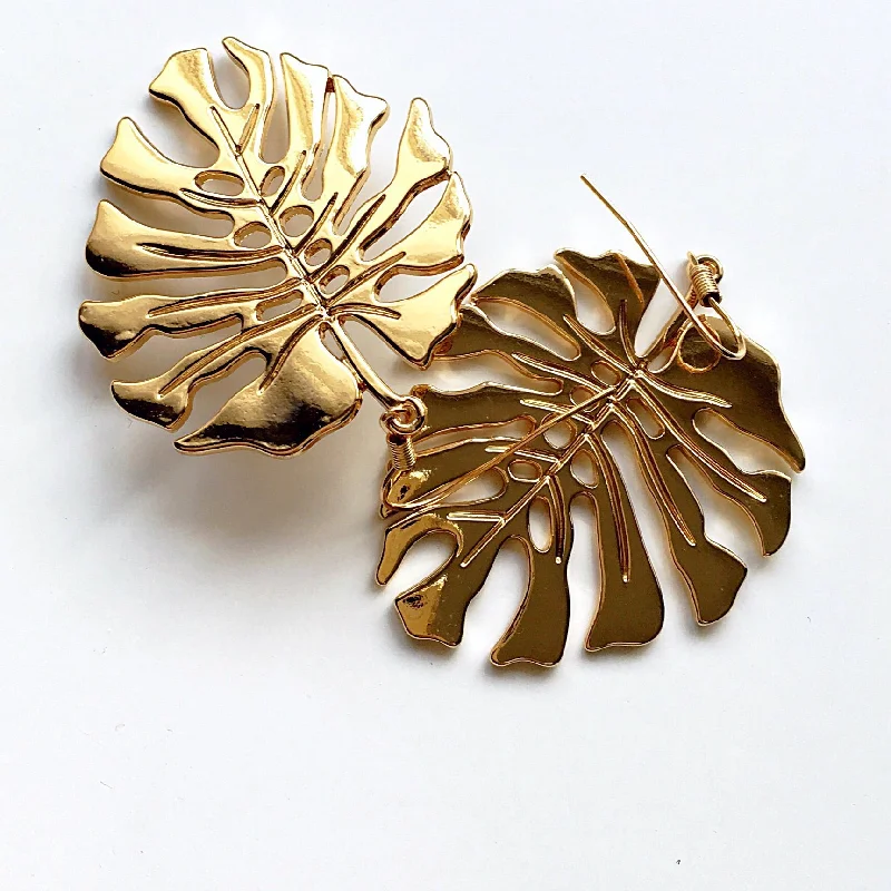 women’s ear cuff earrings -women’s ear cuff earrings -LARGE TROPICAL LEAF EARRINGS