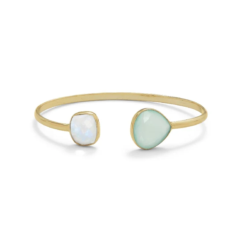 colorful bangles for women -colorful bangles for women -18k Gold Moonstone & Chalcedony Open Cuff Bangle