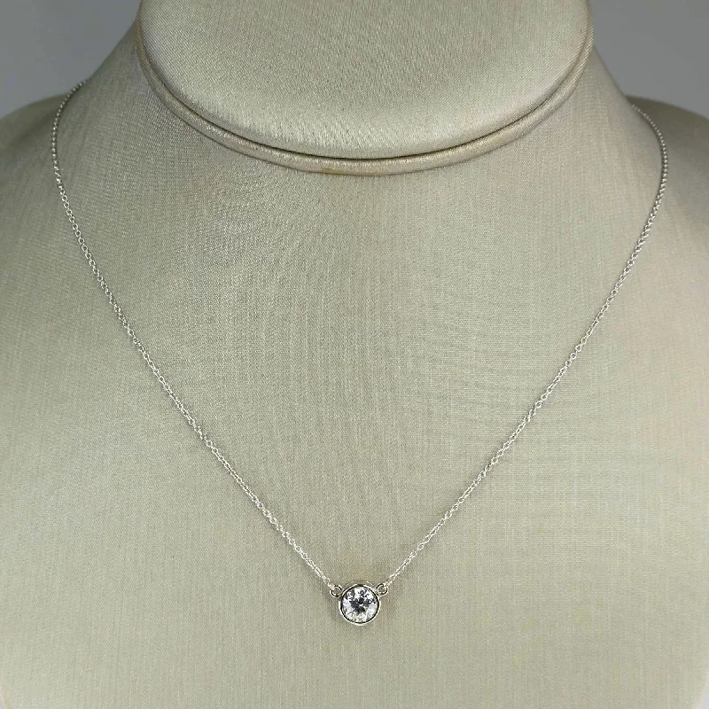 custom name necklaces for women -custom name necklaces for women -0.98ct Round Diamond Solitaire 18" Bezel Pendant Necklace in 14K White Gold