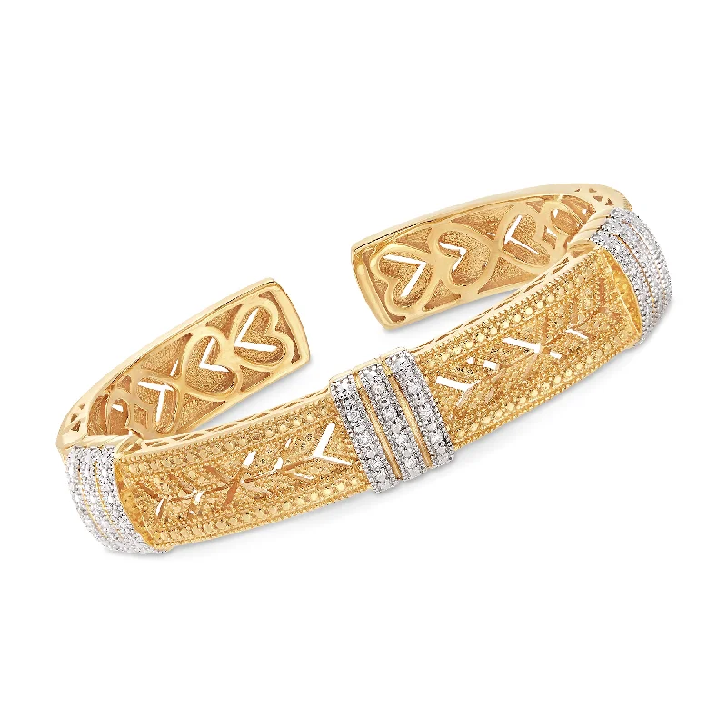 stylish stacking bracelets -stylish stacking bracelets -Ross-Simons Diamond Cuff Bracelet in Sterling Silver and 18kt Yellow Gold Over Sterling