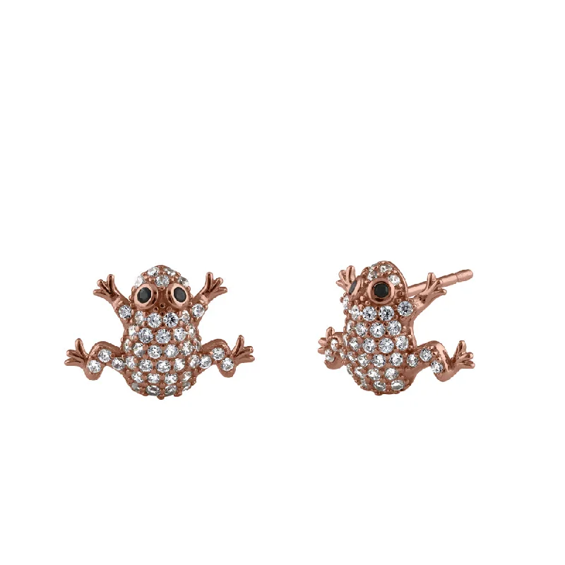 chic statement earrings -chic statement earrings -Sterling Silver Rose Gold Plated Frog CZ Earrings