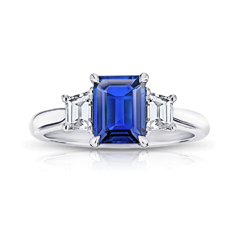 large diamond engagement rings -large diamond engagement rings -Classic Emerald Cut Blue Sapphire Three Stone Engagement Ring