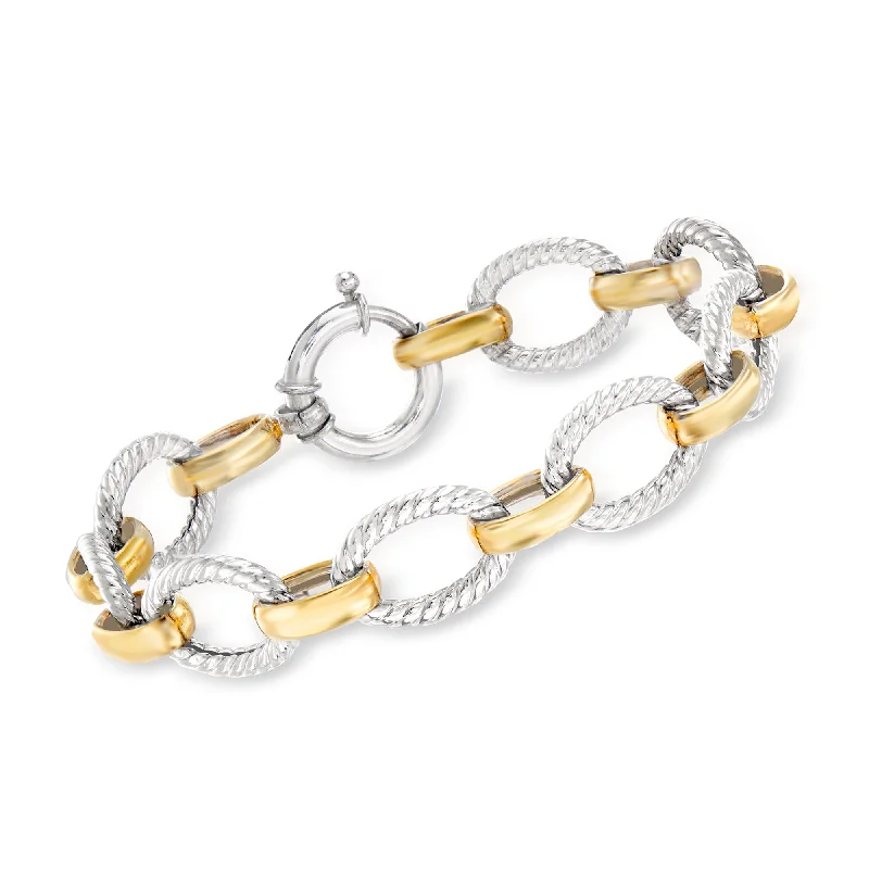 stylish cuff bracelets for women -stylish cuff bracelets for women -Ross-Simons Sterling Silver and 18kt Gold Over Sterling Twisted Oval-Link Bracelet