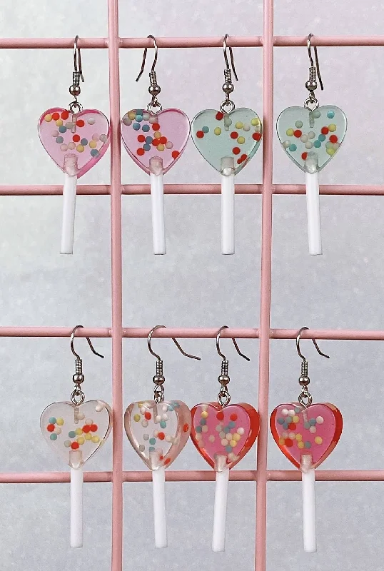 cute earrings for women -cute earrings for women -Heart Sprinkle Lollipop Earrings (4 Colors)