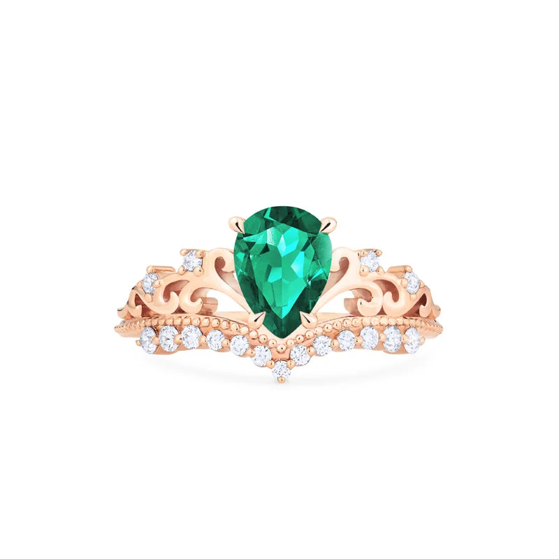 handcrafted engagement rings -handcrafted engagement rings -[Francesca] Heirloom Crown Pear Engagement Ring in Emerald