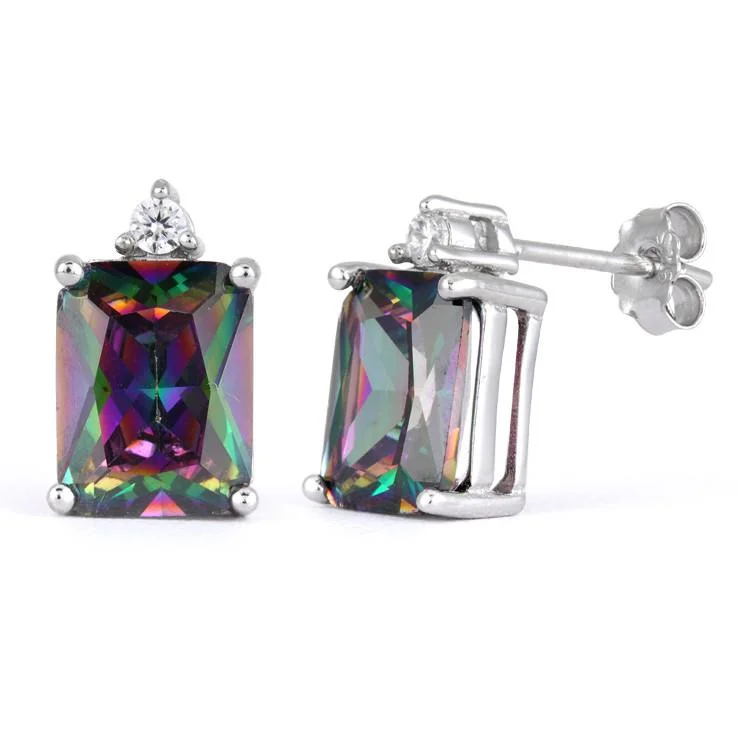 women’s earrings -women’s earrings -Sterling Silver Rainbow CZ Earrings