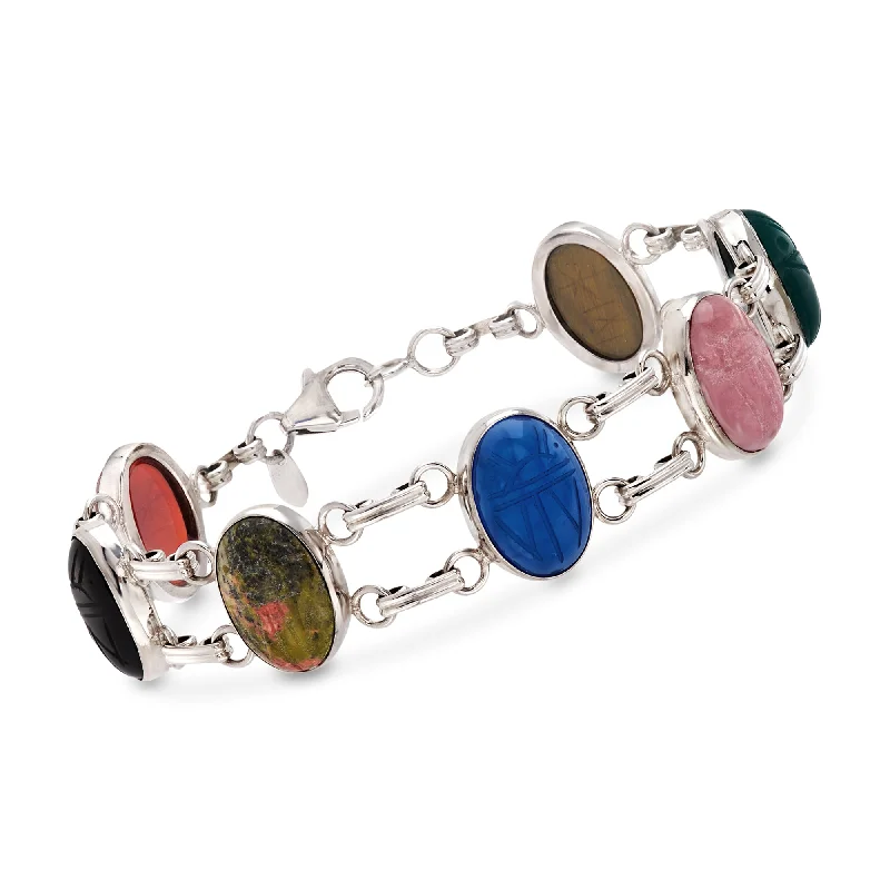 eco-friendly bracelets for women -eco-friendly bracelets for women -Ross-Simons Multi-Stone Scarab Bracelet in Sterling Silver