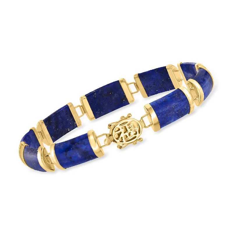 designer bracelets for women -designer bracelets for women -Ross-Simons Lapis and 14kt Yellow Gold "Good Fortune" Chinese Character Bracelet