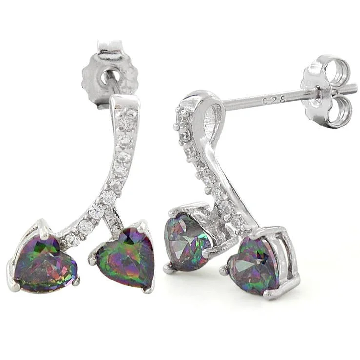 luxury earrings sets -luxury earrings sets -Sterling Silver Cherry Hearts Rainbow Topaz CZ Earrings