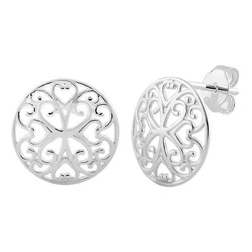 sterling silver earrings -sterling silver earrings -Sterling Silver Filigree Heart Earrings