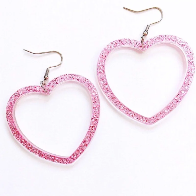 sterling silver earrings -sterling silver earrings -GLITTER HEART HOOPS EARRINGS