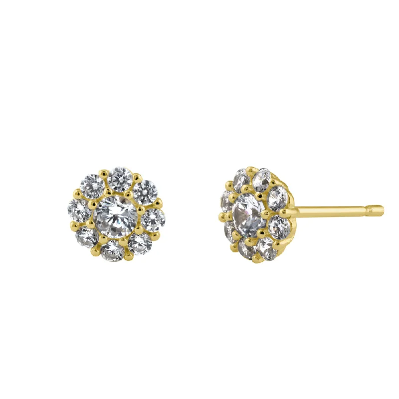 matching earrings for women -matching earrings for women -Sterling Silver Yellow Gold Plated Flower CZ Earrings