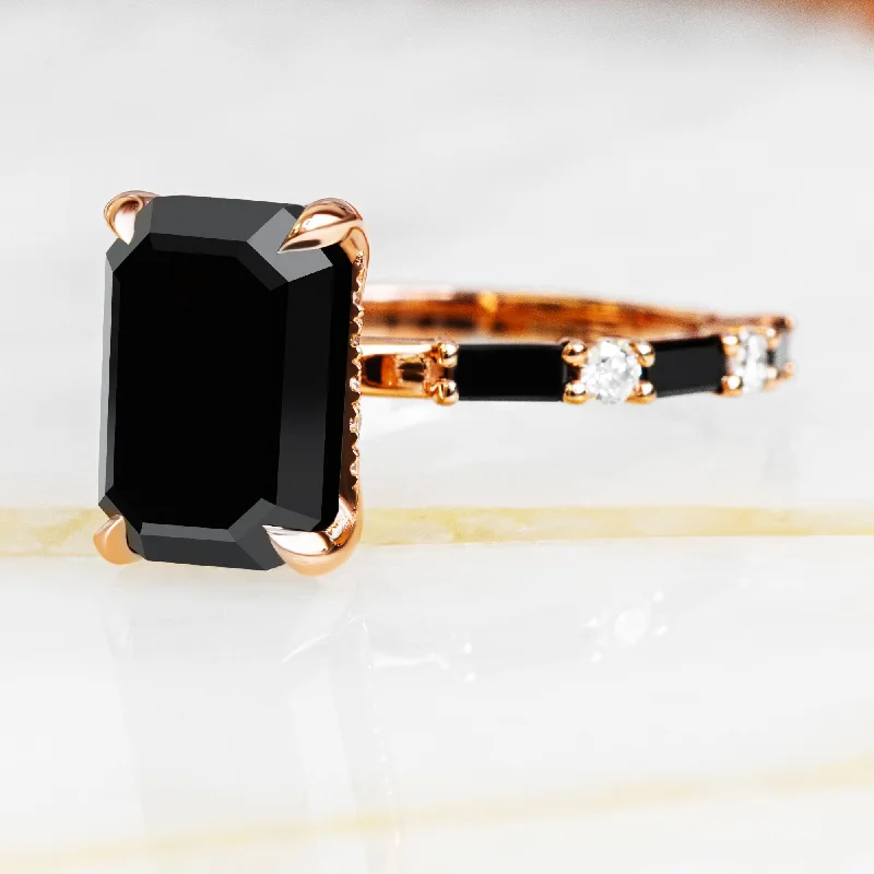 alternative engagement rings -alternative engagement rings -Arafel - Art Deco Natural Black Diamond Emerald Cut Engagement Ring