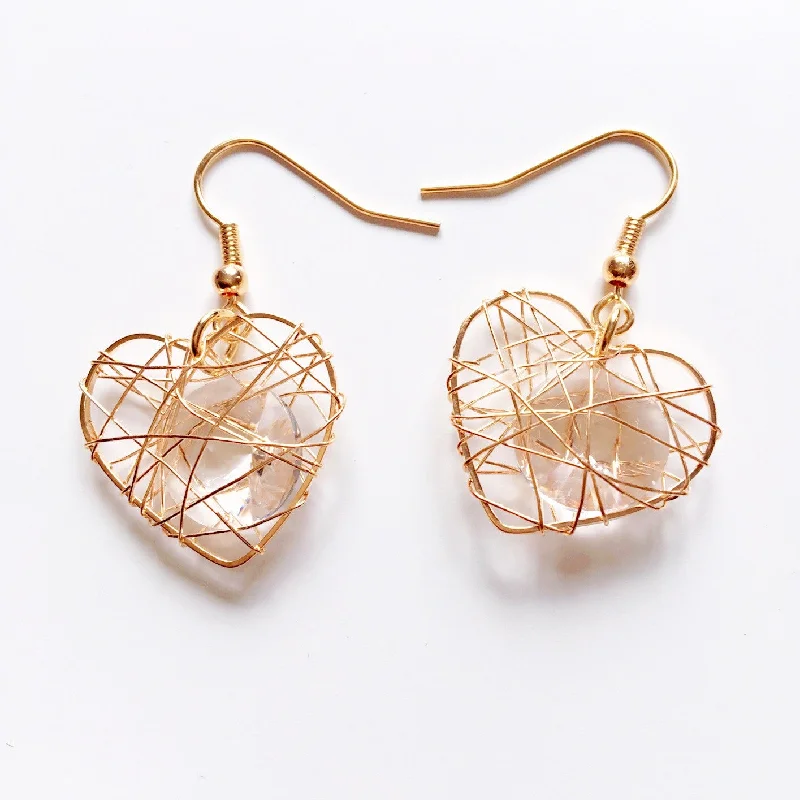 trendy earrings for women -trendy earrings for women -HEART GOLD NESTED BEAD EARRINGS