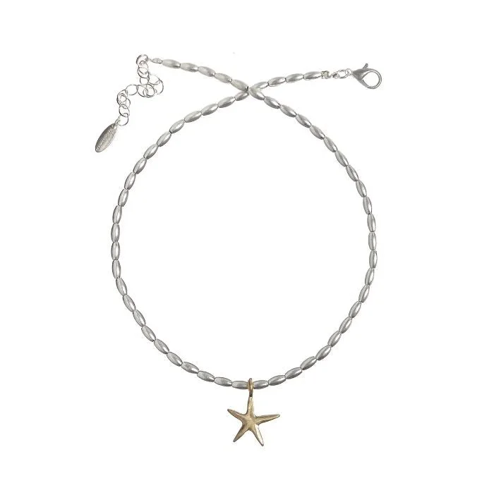 sterling silver necklaces for women -sterling silver necklaces for women -Hot Tomato Asymmetrical Star on Silver Bead Chain - Gold & Silver Necklace