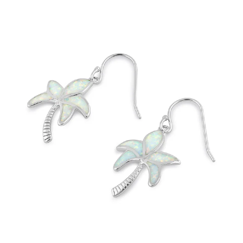 stylish earrings for women -stylish earrings for women -Sterling Silver White Lab Opal Palm Tree Earrings