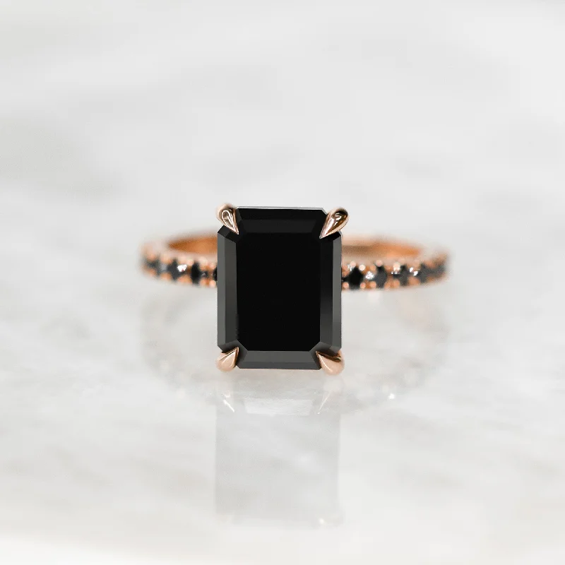 women’s wedding and engagement rings -women’s wedding and engagement rings -Noir Mystique Unique Natural Black Diamond Emerald Cut Engagement Ring In Rose Gold