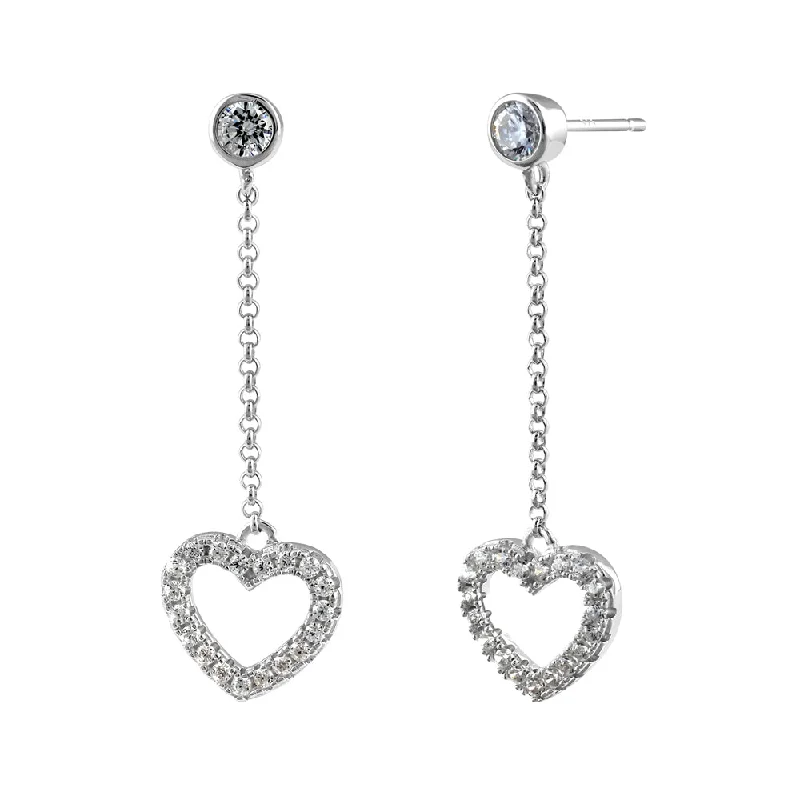 romantic earrings for women -romantic earrings for women -Sterling Silver Dangle CZ Heart Earrings