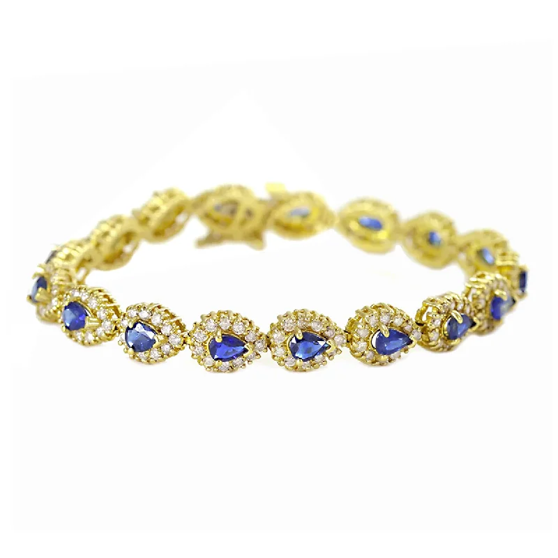 personalized engraved bracelets for women -personalized engraved bracelets for women -14k Gold Pear Shape Sapphire & Diamond Bracelet