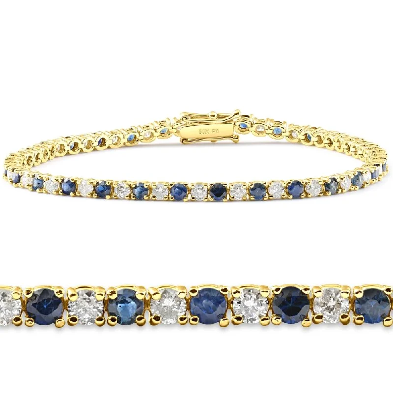 women’s bangles -women’s bangles -3ct Blue Sapphire & Diamond Tennis Bracelet 14K Yellow Gold 7"