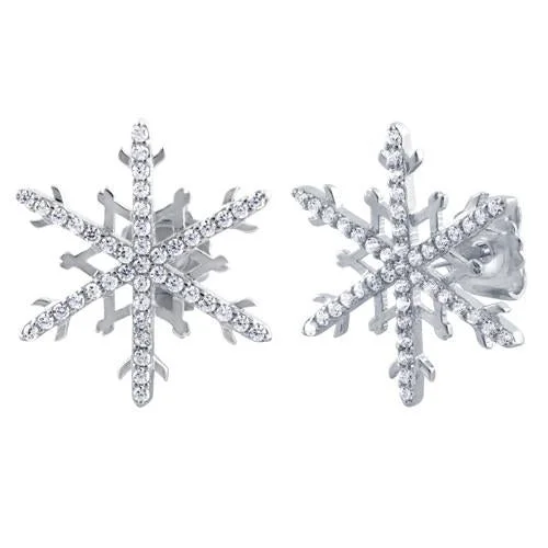 gold-plated earrings for women -gold-plated earrings for women -Sterling Silver Unique Snowflake Clear CZ Earrings