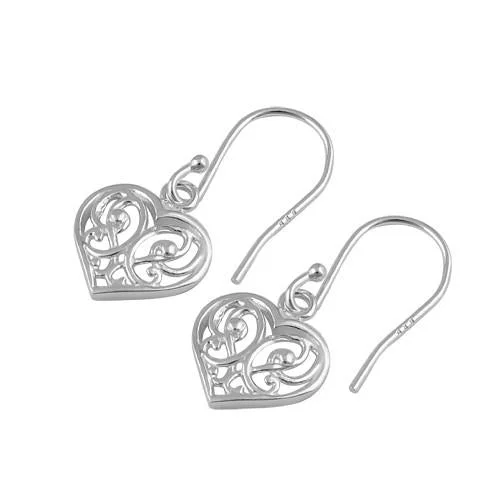 trendy dangling earrings -trendy dangling earrings -Sterling Silver Decorative Heart Hook Earrings