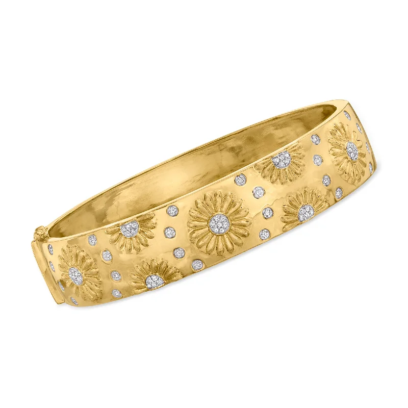 dainty bracelets for women -dainty bracelets for women -Ross-Simons Diamond Sunflower Bangle Bracelet in 18kt Gold Over Sterling