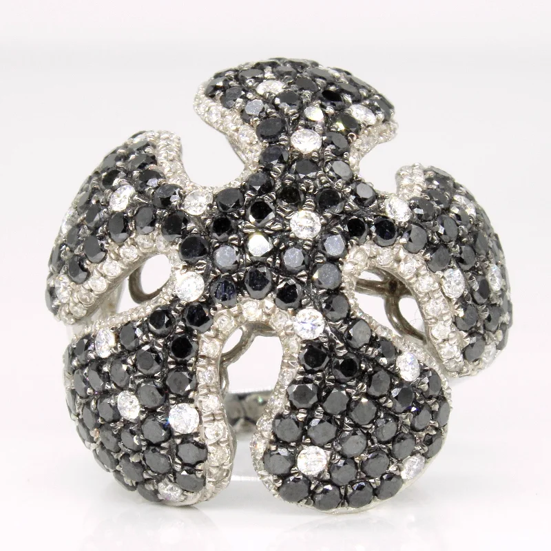 chic promise rings for women -chic promise rings for women -Black & White Diamond Flower Ring | 3.18ctw, 0.81ctw | SZ 7.5 |