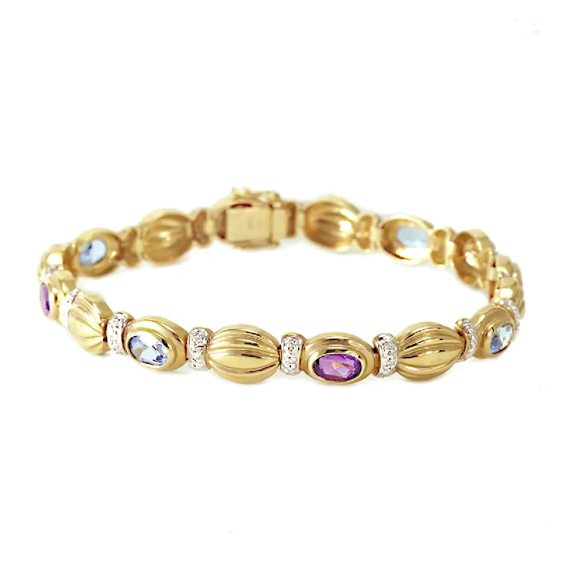 multi-layered bangles for women -multi-layered bangles for women -14k yellow gold blue topaz, amethyst and diamonds tennis bracelet