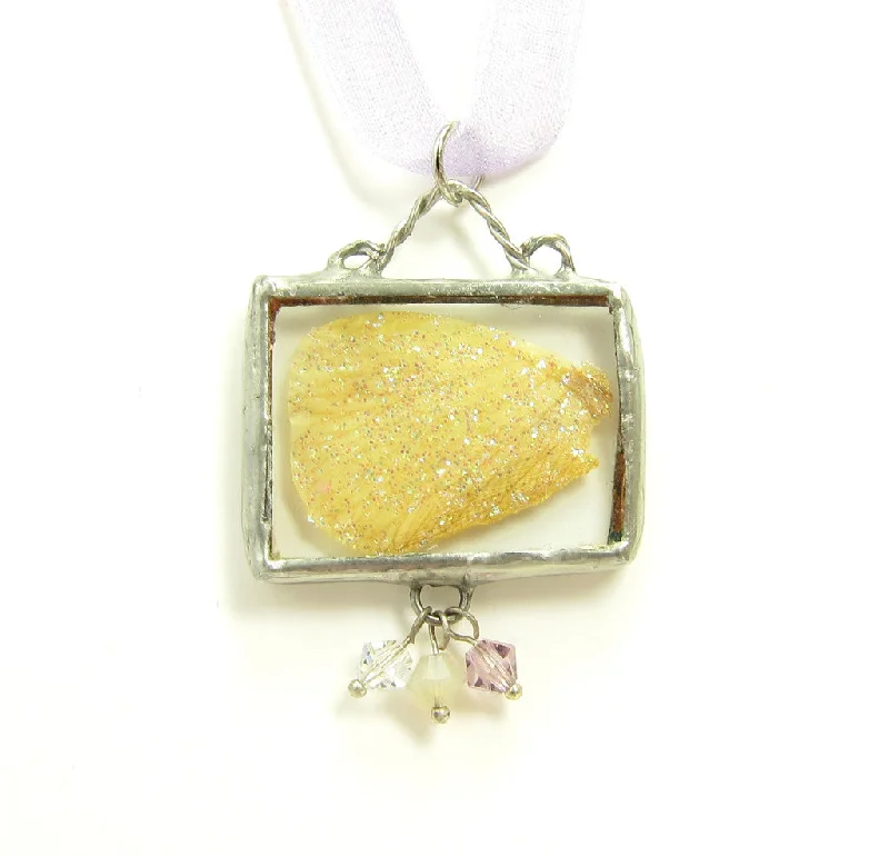 vintage necklaces for women -vintage necklaces for women -Fairy Wing Necklace - Yellow Fairy Wing with Lavender Crystals