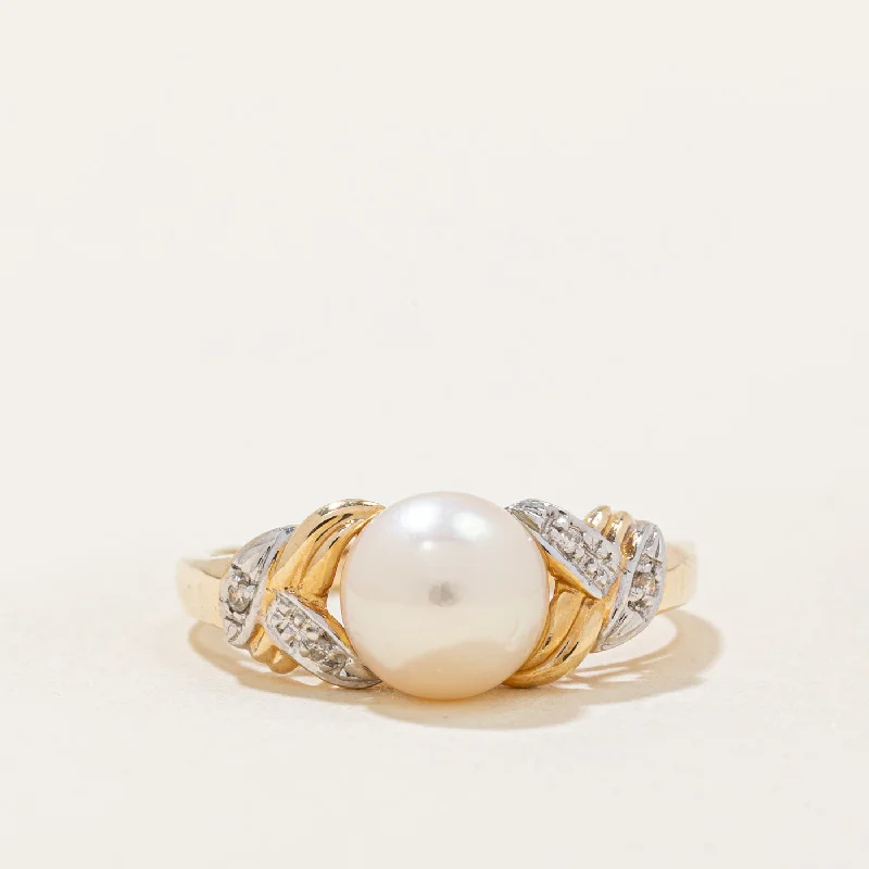 delicate rings for women -delicate rings for women -Pearl & Diamond Cocktail Ring | 0.02ctw | SZ 6.75 |