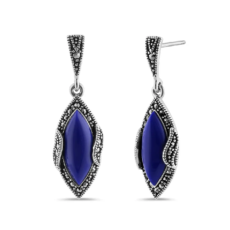 women’s gold drop earrings -women’s gold drop earrings -Sterling Silver Blue Lapis Marquise Marcasite Earrings