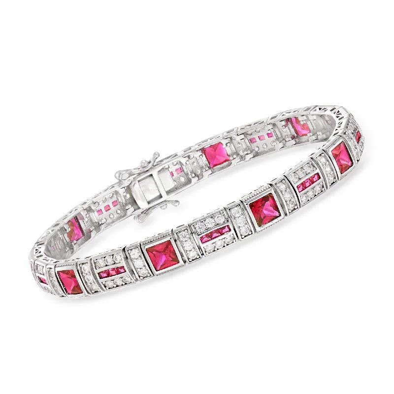 elegant bracelets for women -elegant bracelets for women -Ross-Simons Simulated Ruby and CZ Bracelet in Sterling Silver