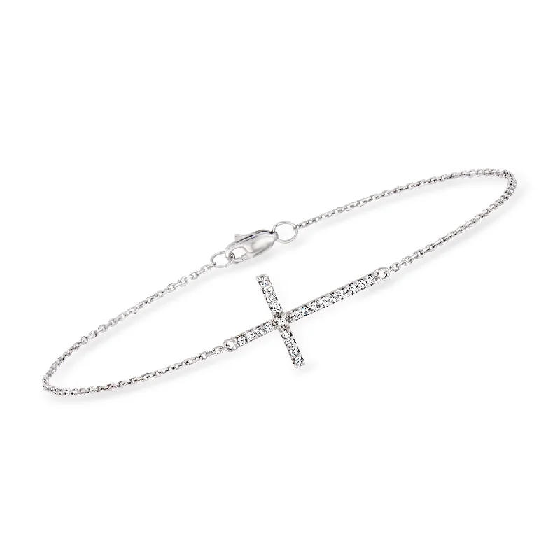 custom design bangles -custom design bangles -Ross-Simons 14kt White Gold Sideways Cross Bracelet With Diamonds