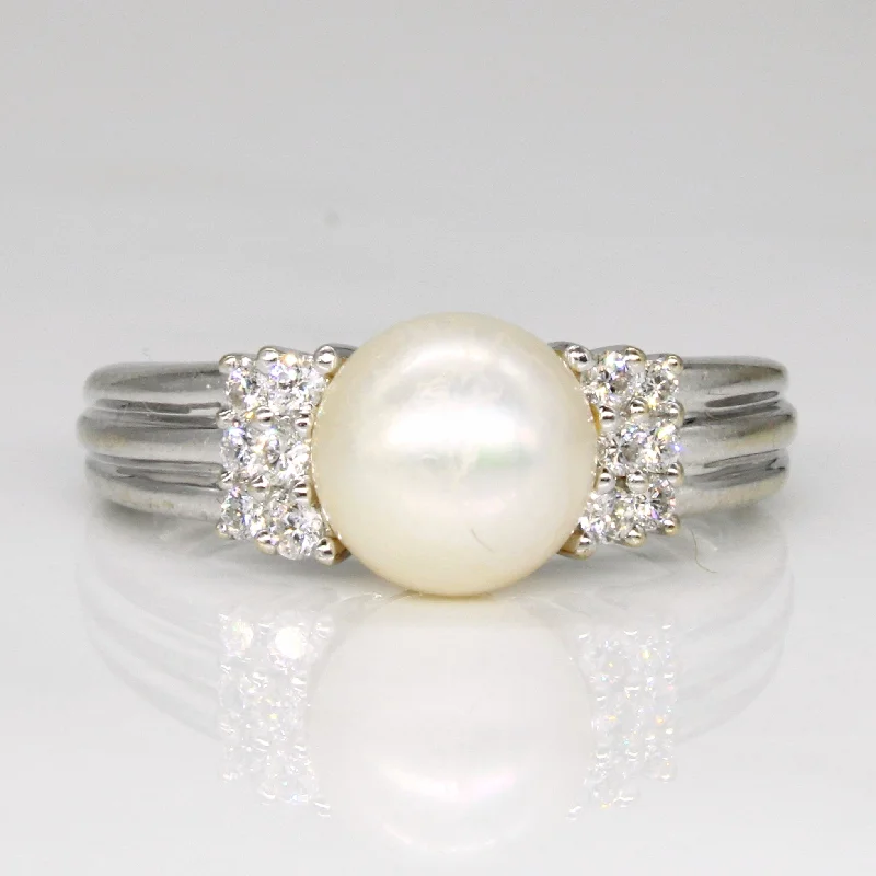 sterling silver rings for women -sterling silver rings for women -Pearl & Diamond Cocktail Ring | 0.18ctw | SZ 6 |