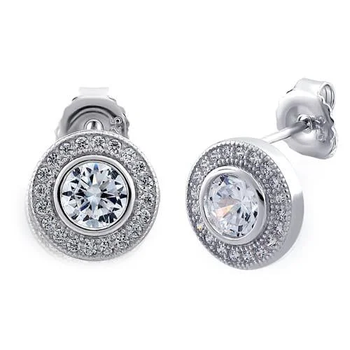 silver earrings for women -silver earrings for women -Sterling Silver Circle Stud CZ Earrings