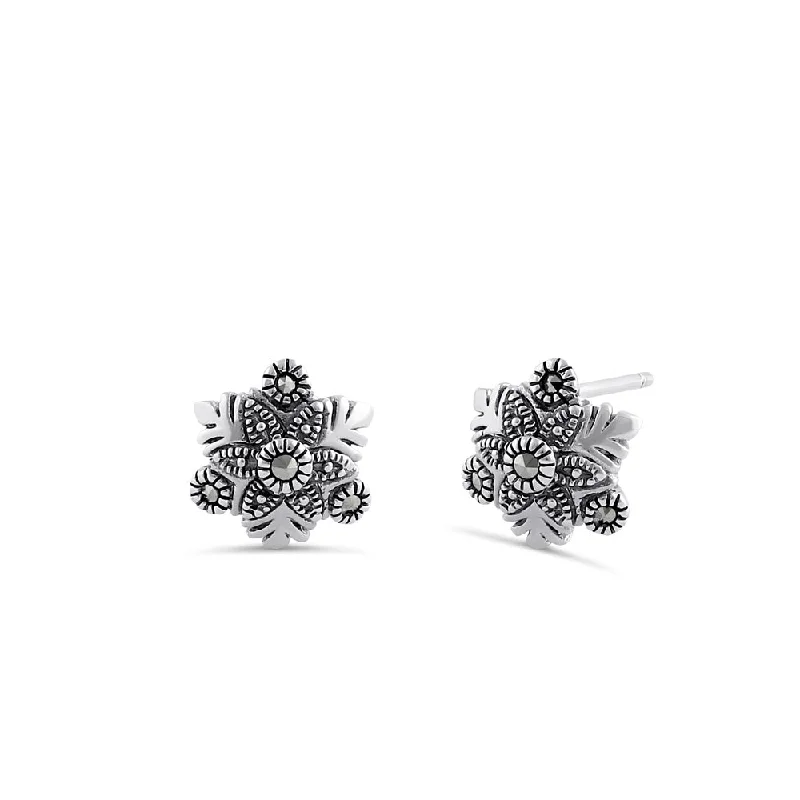 geometric earrings for women -geometric earrings for women -Sterling Silver Snowflake Marcasite Stud Earrings