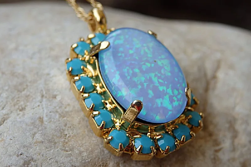 women’s crystal charm necklaces -women’s crystal charm necklaces -Turquoise Opal Necklace