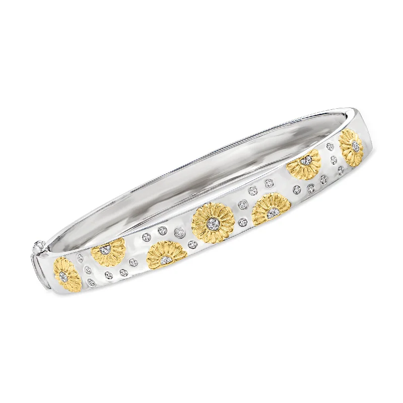 women’s statement bangles -women’s statement bangles -Ross-Simons Diamond-Accented Sunflower Bangle Bracelet in 2-Tone Sterling Silver