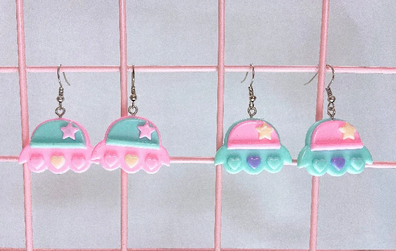 chic statement earrings -chic statement earrings -Pastel Spaceship Earrings (2 Colors)