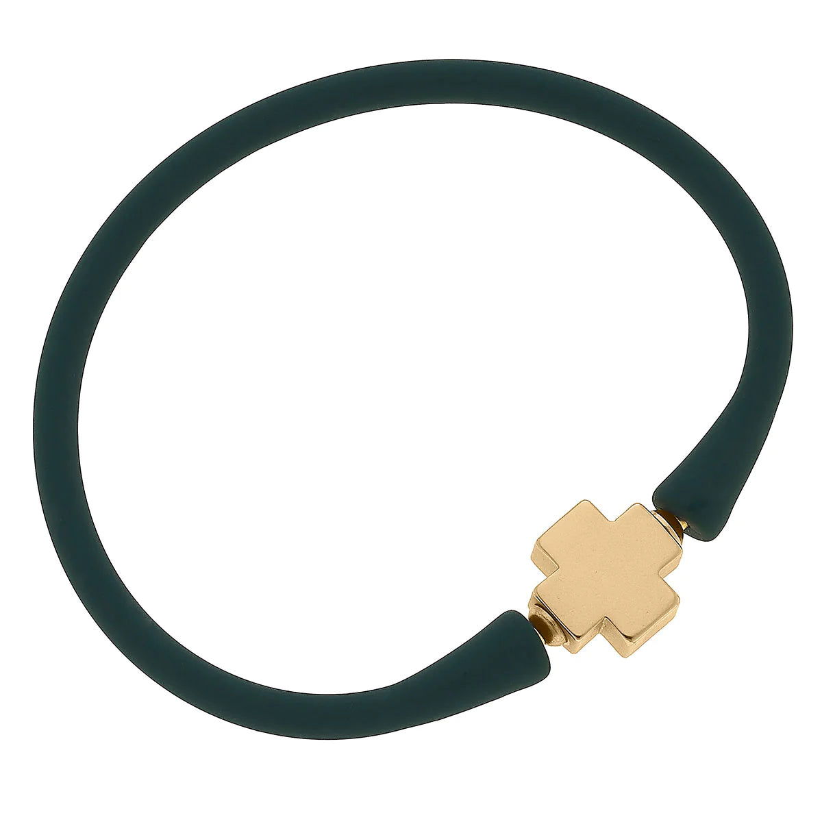 sterling silver bangles -sterling silver bangles -Bali 24K Gold Plated Cross Bead Silicone Bracelet in Hunter Green